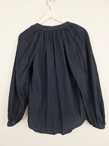 Second-Hand - Witchery Navy V Neck Pinstripe Blouse Size 10 - SwapUp