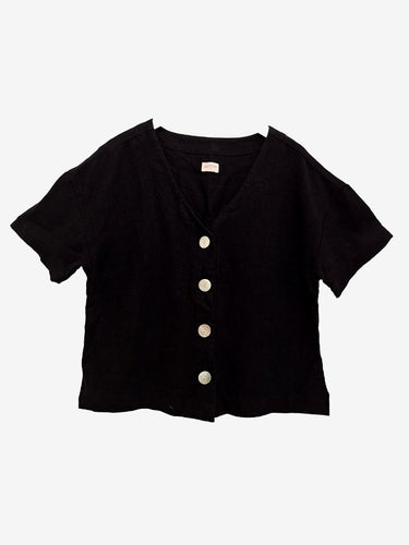 Gorman Washed Black Shell Button Linen Top Size 14