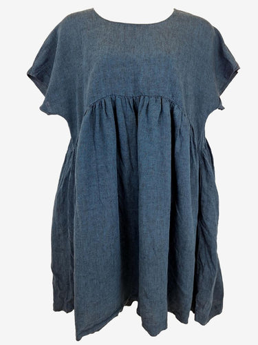 Gorman Washed Blue Gathered Summer Swing Dress Size L