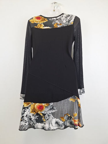Second-Hand - Joseph Ribkoff Mesh Houndstooth Patchwork Mini Dress Size 10 - SwapUp