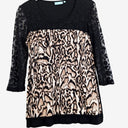 Second-Hand - Blue Illusion Leopard Lace Sleeve Top Size M - SwapUp