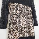 Second-Hand - Blue Illusion Leopard Lace Sleeve Top Size M - SwapUp