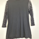 Second-Hand - Blue Illusion Leopard Lace Sleeve Top Size M - SwapUp