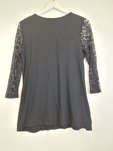 Second-Hand - Blue Illusion Leopard Lace Sleeve Top Size M - SwapUp