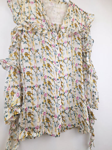 Second-Hand - Julie Fagerholt Gold Detail Frill Blouse Size S - SwapUp