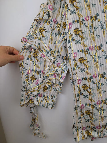 Second-Hand - Julie Fagerholt Gold Detail Frill Blouse Size S - SwapUp