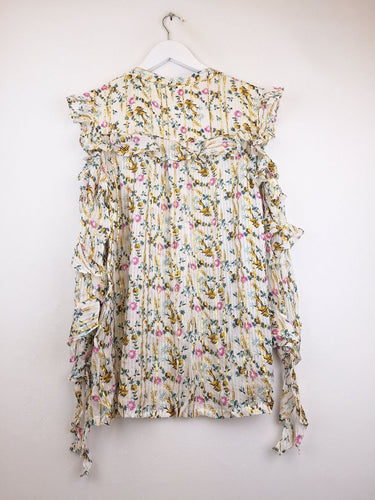 Second-Hand - Julie Fagerholt Gold Detail Frill Blouse Size S - SwapUp