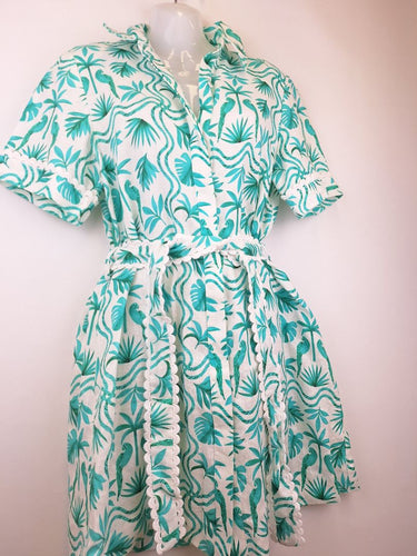 Second-Hand - JAG Teal Palm Frond Mini Dress Size 8 - SwapUp