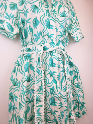 Second-Hand - JAG Teal Palm Frond Mini Dress Size 8 - SwapUp