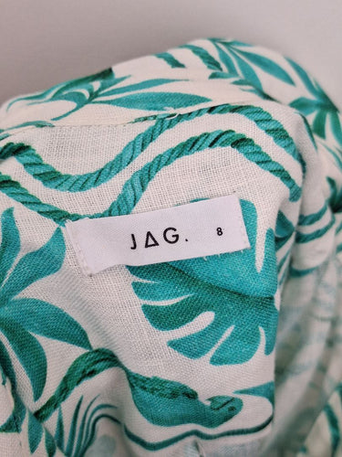 Second-Hand - JAG Teal Palm Frond Mini Dress Size 8 - SwapUp