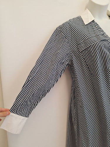 Second-Hand - Sportscraft Navy Stripe Wrap Shirt Dress Size 18 - SwapUp