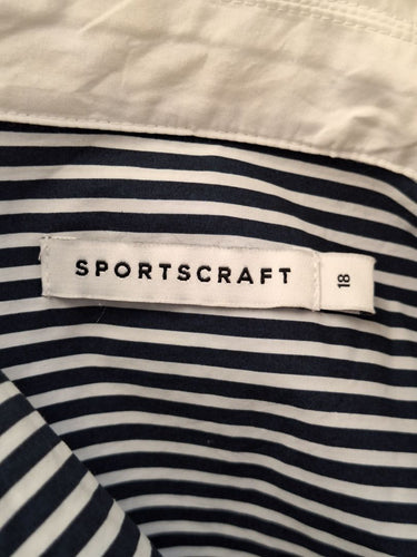 Second-Hand - Sportscraft Navy Stripe Wrap Shirt Dress Size 18 - SwapUp