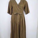 Second-Hand - Kowtow Olive Summer Wrap Dress Size M - SwapUp