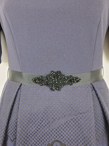 Second-Hand - Anthea Crawford Aubergine Jacquard Tailored Evening Midi Dress Size 10 - SwapUp