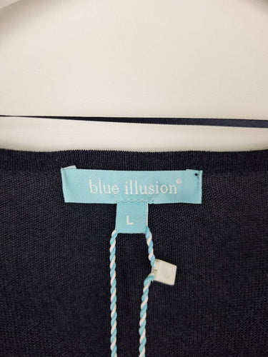 Second-Hand - Blue Illusion Navy Asymmetric Patterned Knit Top Size L - SwapUp