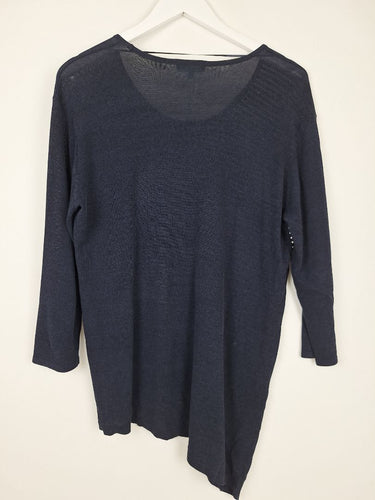 Second-Hand - Blue Illusion Navy Asymmetric Patterned Knit Top Size L - SwapUp
