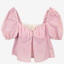 Second-Hand - Ownley Pretty In Pink Gingham Olive Top Size S - SwapUp