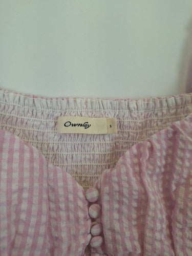 Second-Hand - Ownley Pretty In Pink Gingham Olive Top Size S - SwapUp