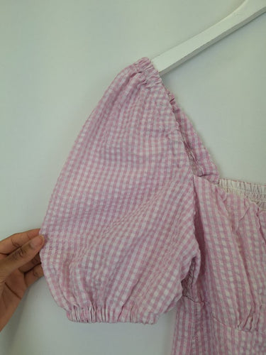 Second-Hand - Ownley Pretty In Pink Gingham Olive Top Size S - SwapUp