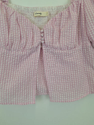 Second-Hand - Ownley Pretty In Pink Gingham Olive Top Size S - SwapUp