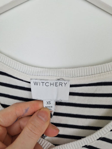 Second-Hand - Witchery Essential Striped V Neck Top Size XS - SwapUp