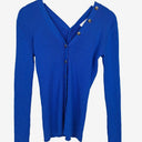 Second-Hand - Witchery Ribbed Blue Button Neck Top Size S - SwapUp