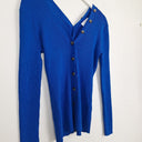 Second-Hand - Witchery Ribbed Blue Button Neck Top Size S - SwapUp