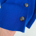 Second-Hand - Witchery Ribbed Blue Button Neck Top Size S - SwapUp