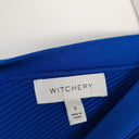 Second-Hand - Witchery Ribbed Blue Button Neck Top Size S - SwapUp