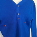 Second-Hand - Witchery Ribbed Blue Button Neck Top Size S - SwapUp