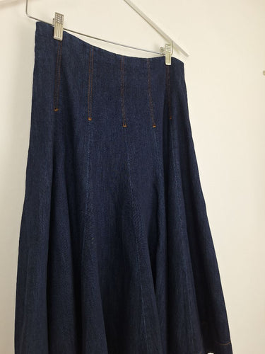 Second-Hand - Commonry Deep Indigo Denim Contrast Stitch Skirt Size 10 - SwapUp
