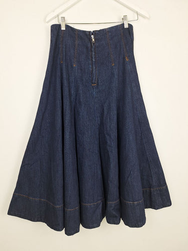 Second-Hand - Commonry Deep Indigo Denim Contrast Stitch Skirt Size 10 - SwapUp