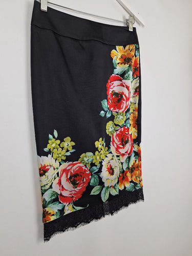Second-Hand - Review Lace Trimmed Floral Pencil Midi Skirt Size 8 - SwapUp