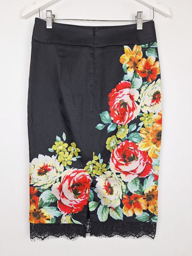 Second-Hand - Review Lace Trimmed Floral Pencil Midi Skirt Size 8 - SwapUp