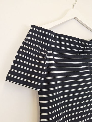 Second-Hand - Witchery Flint Striped Ponte Off The Shoulder Top Size S - SwapUp