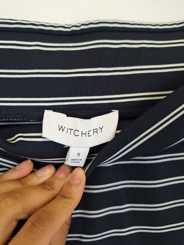 Second-Hand - Witchery Flint Striped Ponte Off The Shoulder Top Size S - SwapUp