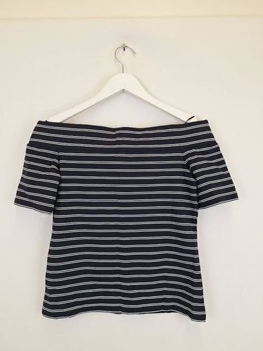Second-Hand - Witchery Flint Striped Ponte Off The Shoulder Top Size S - SwapUp