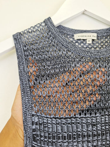 Second-Hand - Veronika Maine Soft Blue Ribbed Knit Sleeveless Top Size M - SwapUp