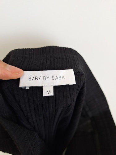 Second-Hand - Saba Black Ribbed Button Split Skirt Size M - SwapUp