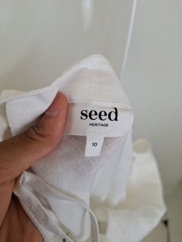Second-Hand - Seed Holiday Charm Linen Drop Waist Midi Dress Size 10 - SwapUp