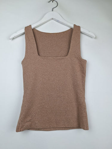 Second-Hand - Kookai Caramel Square Neck Fitted Tank Top Size 8 - SwapUp