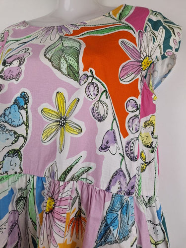 Second-Hand - Gorman Rainbow Watercolour Gathered Midi Dress Size 8 - SwapUp