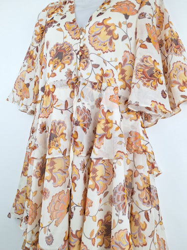 Second-Hand - Shona Joy Autumnal Chiffon Layered Floaty Mini Dress Size 8 - SwapUp