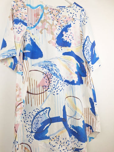 Second-Hand - COS Pastel Abstract Curved Hem Dress Size 8 - SwapUp