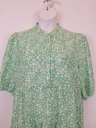 Second-Hand - Alessandra Spring Green Blossom Tiered Linen Dress Size XXXL - SwapUp
