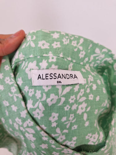 Second-Hand - Alessandra Spring Green Blossom Tiered Linen Dress Size XXXL - SwapUp