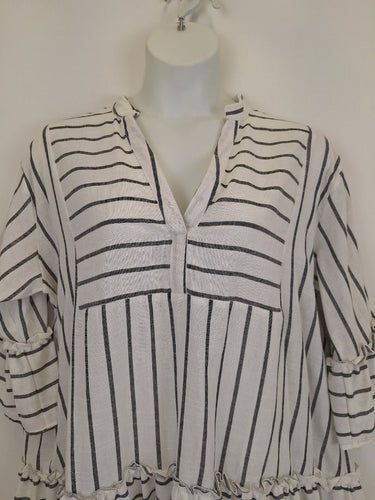 Second-Hand - Assorted Brands Effortless Striped Cotton/Linen Blend Mini Dress Size OSFA - SwapUp