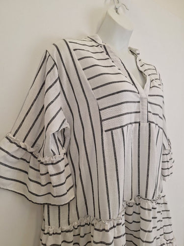 Second-Hand - Assorted Brands Effortless Striped Cotton/Linen Blend Mini Dress Size OSFA - SwapUp