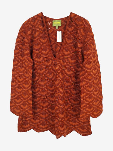 Celandine Red Patter Scallop Crochet Mini Dress Size XS