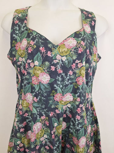 Second-Hand - Revival Dreamy Navy Floral Cotton Midi Dress Size 18 - SwapUp